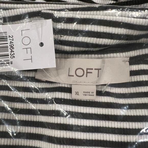 NWT LOFT Ribbed Caper & White Striped Raglan Scoop Neck Tee - Picture 9 of 10